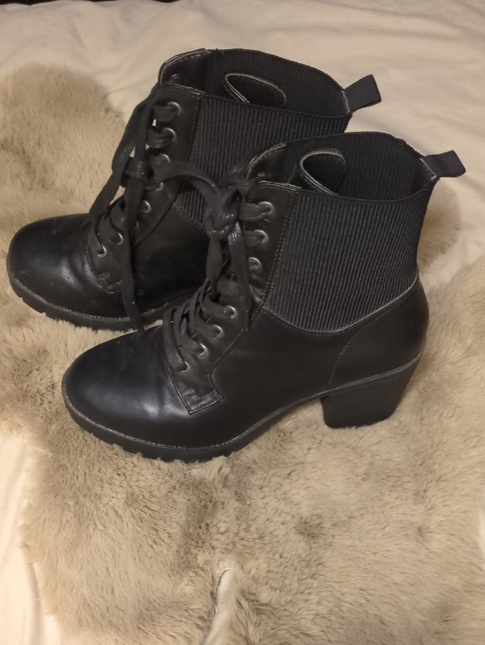 Black Lace-Up Chunk Heel Ankle Boots